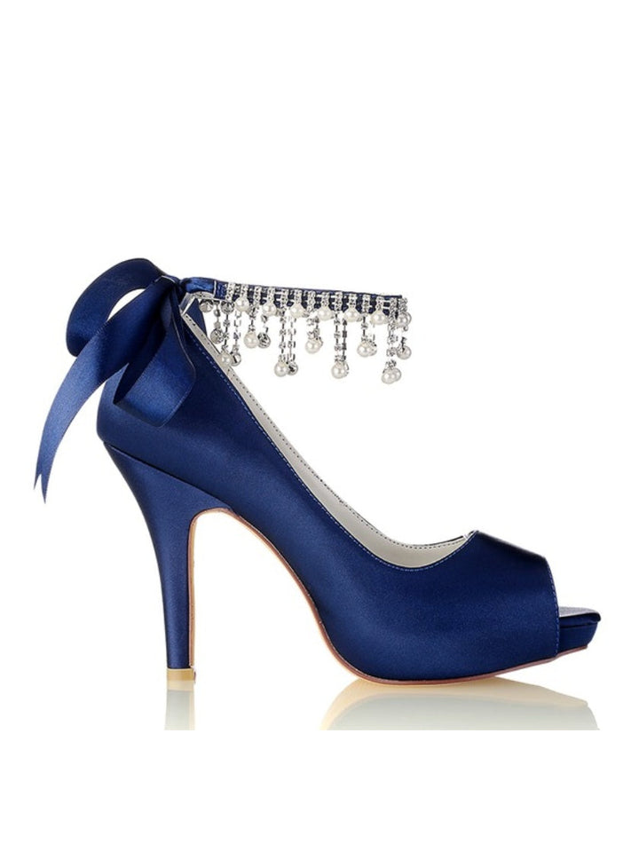 Chaussures de Mariage pour Femmes, Chaussures de Mariée à Talons Hauts et Bout Ouvert avec Strass