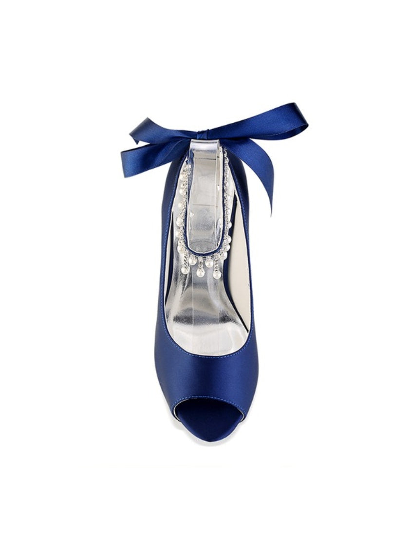 Chaussures de Mariage pour Femmes, Chaussures de Mariée à Talons Hauts et Bout Ouvert avec Strass