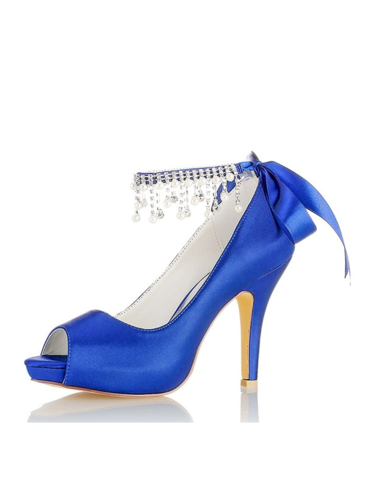 Chaussures de Mariage pour Femmes, Chaussures de Mariée à Talons Hauts et Bout Ouvert avec Strass