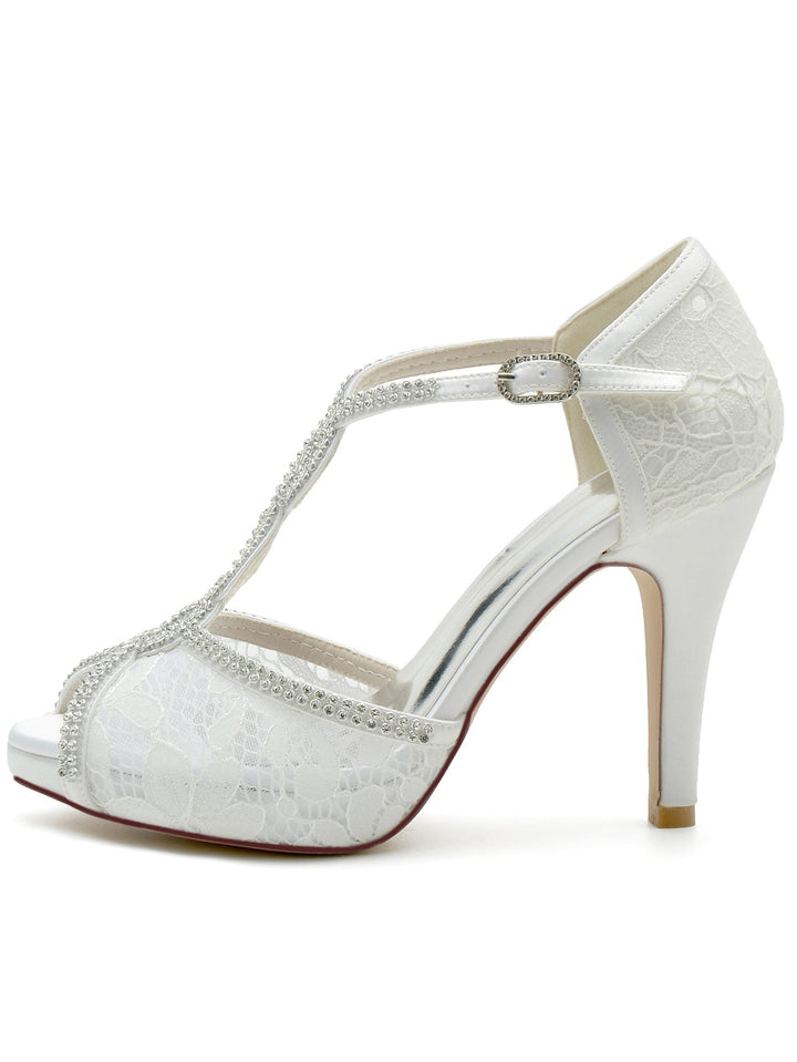 Chaussures de Mariage pour Femmes, Chaussures de Demoiselle D'Honneur à Talons Hauts et à Bout Ouvert avec Strass