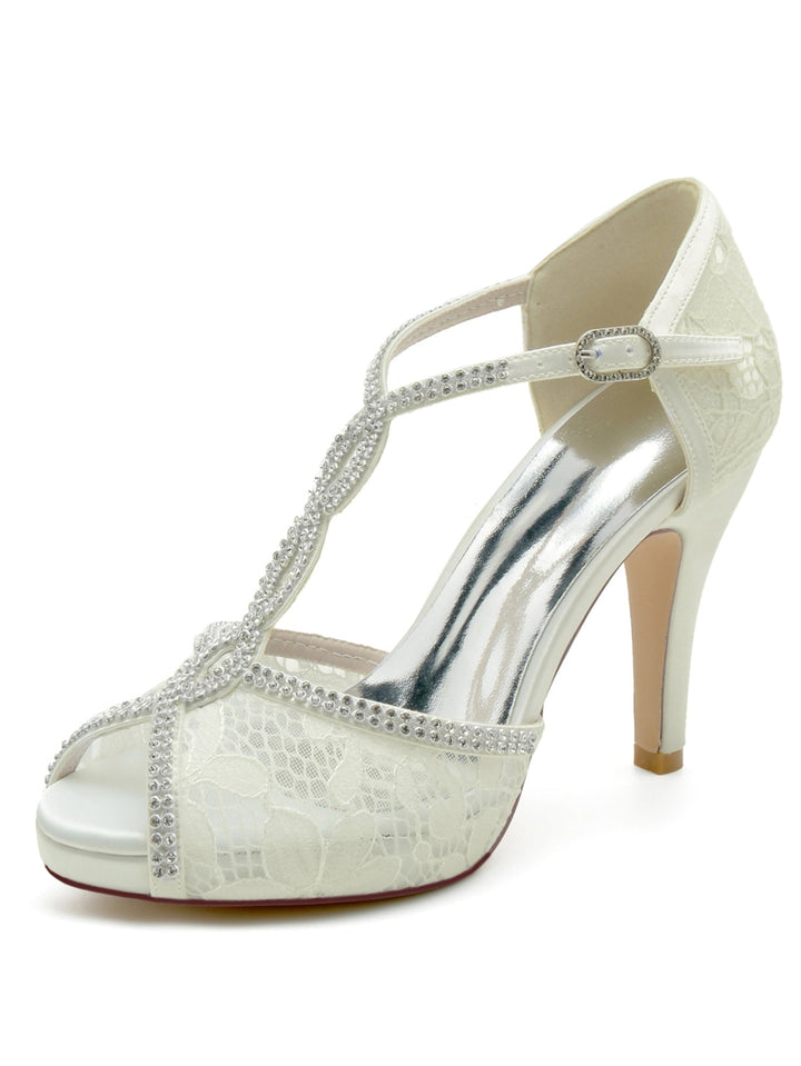 Chaussures de Mariage pour Femmes, Chaussures de Demoiselle D'Honneur à Talons Hauts et à Bout Ouvert avec Strass