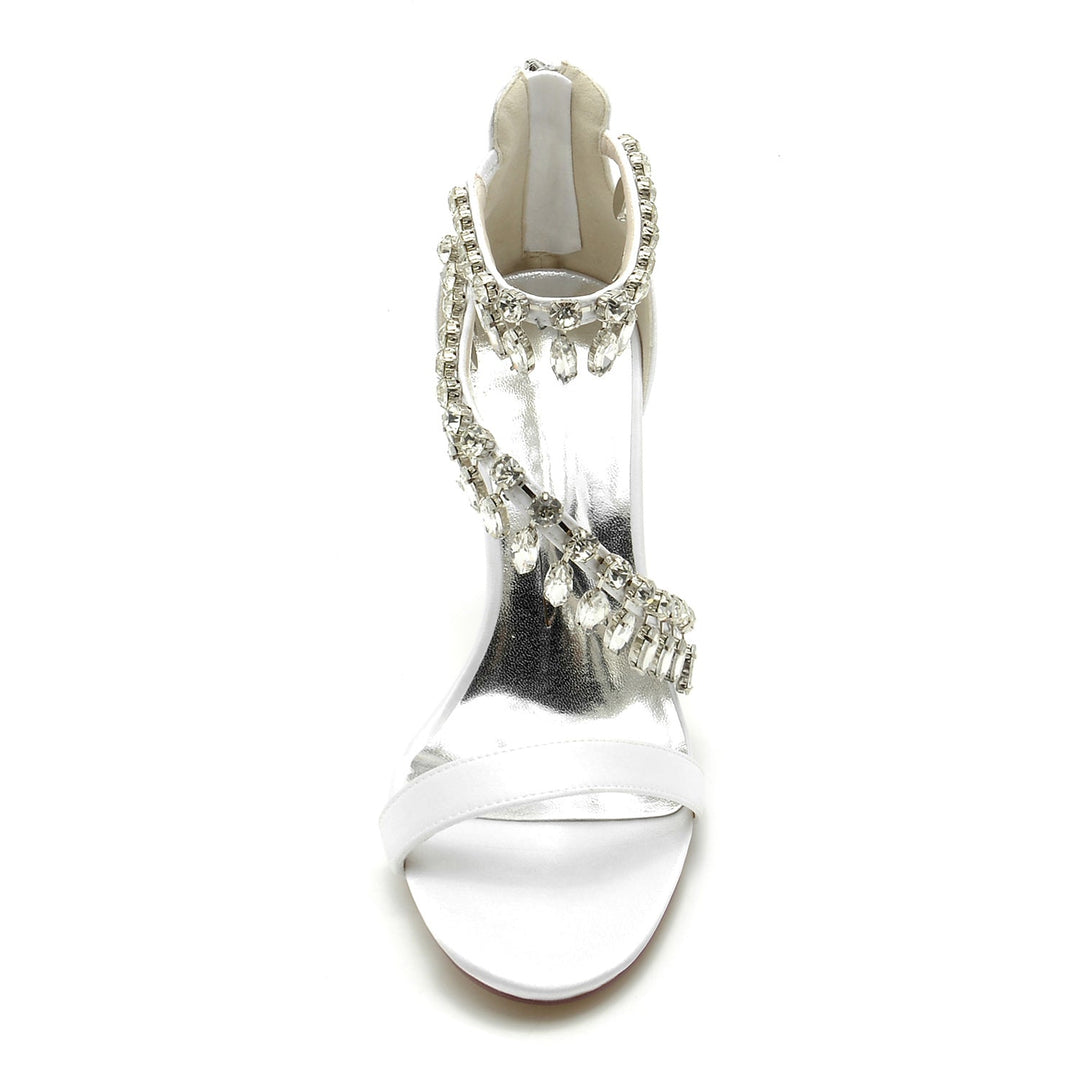 Chaussures de Mariage pour Femmes en Spirale Strass Talon Haut Bout Ouvert Boucle Chaussures de Mariée