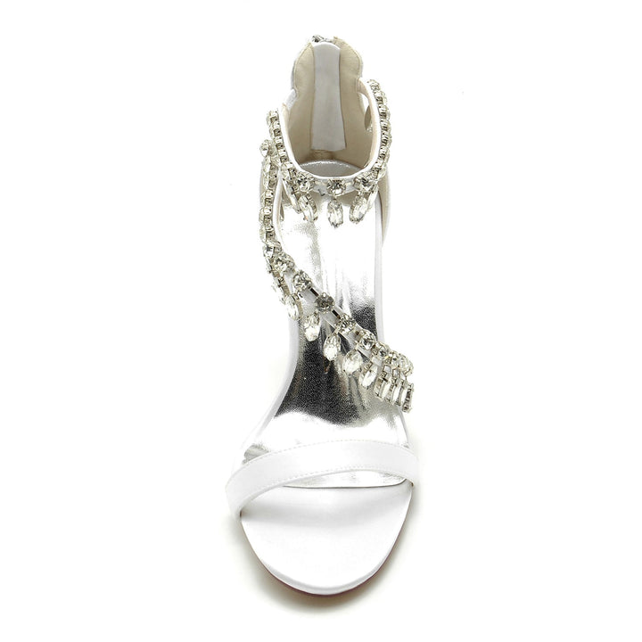 Chaussures de Mariage pour Femmes en Spirale Strass Talon Haut Bout Ouvert Boucle Chaussures de Mariée