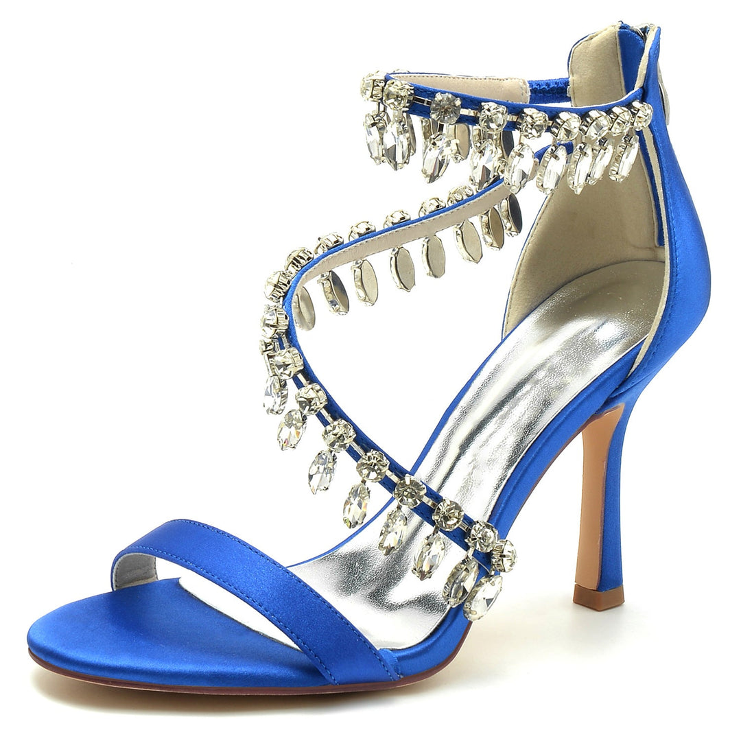 Chaussures de Mariage pour Femmes en Spirale Strass Talon Haut Bout Ouvert Boucle Chaussures de Mariée