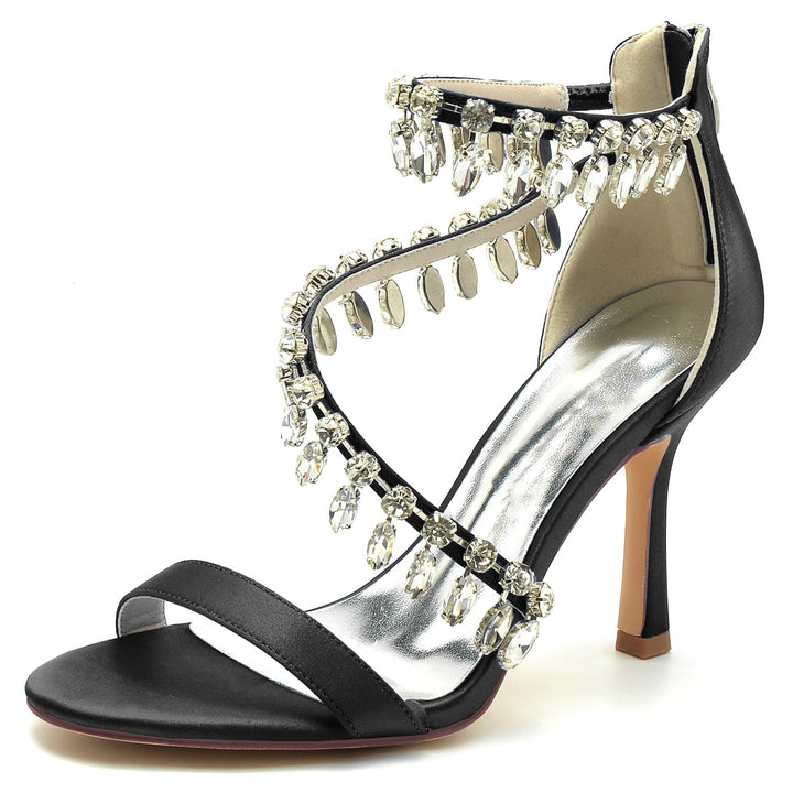 Chaussures de Mariage pour Femmes en Spirale Strass Talon Haut Bout Ouvert Boucle Chaussures de Mariée