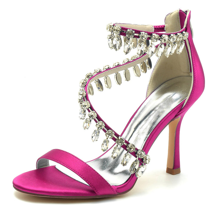 Chaussures de Mariage pour Femmes en Spirale Strass Talon Haut Bout Ouvert Boucle Chaussures de Mariée