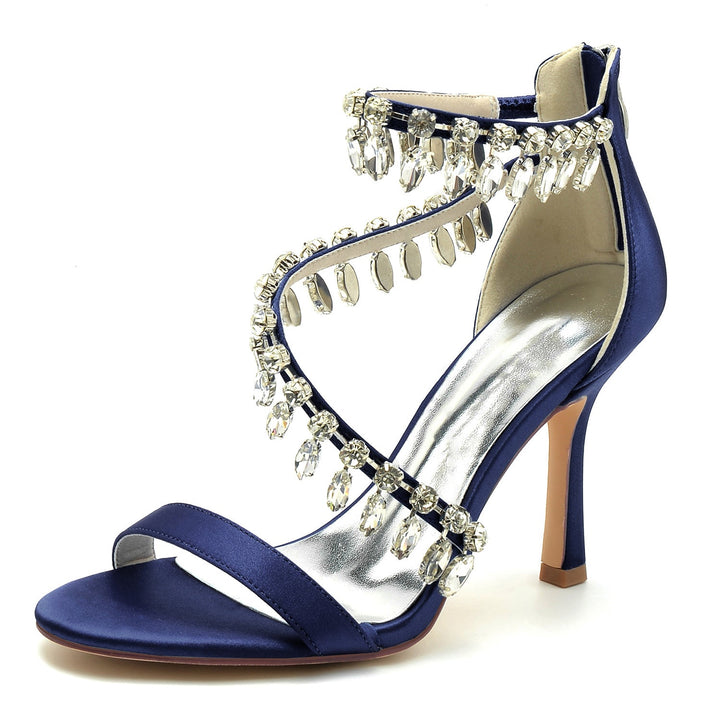 Chaussures de Mariage pour Femmes en Spirale Strass Talon Haut Bout Ouvert Boucle Chaussures de Mariée