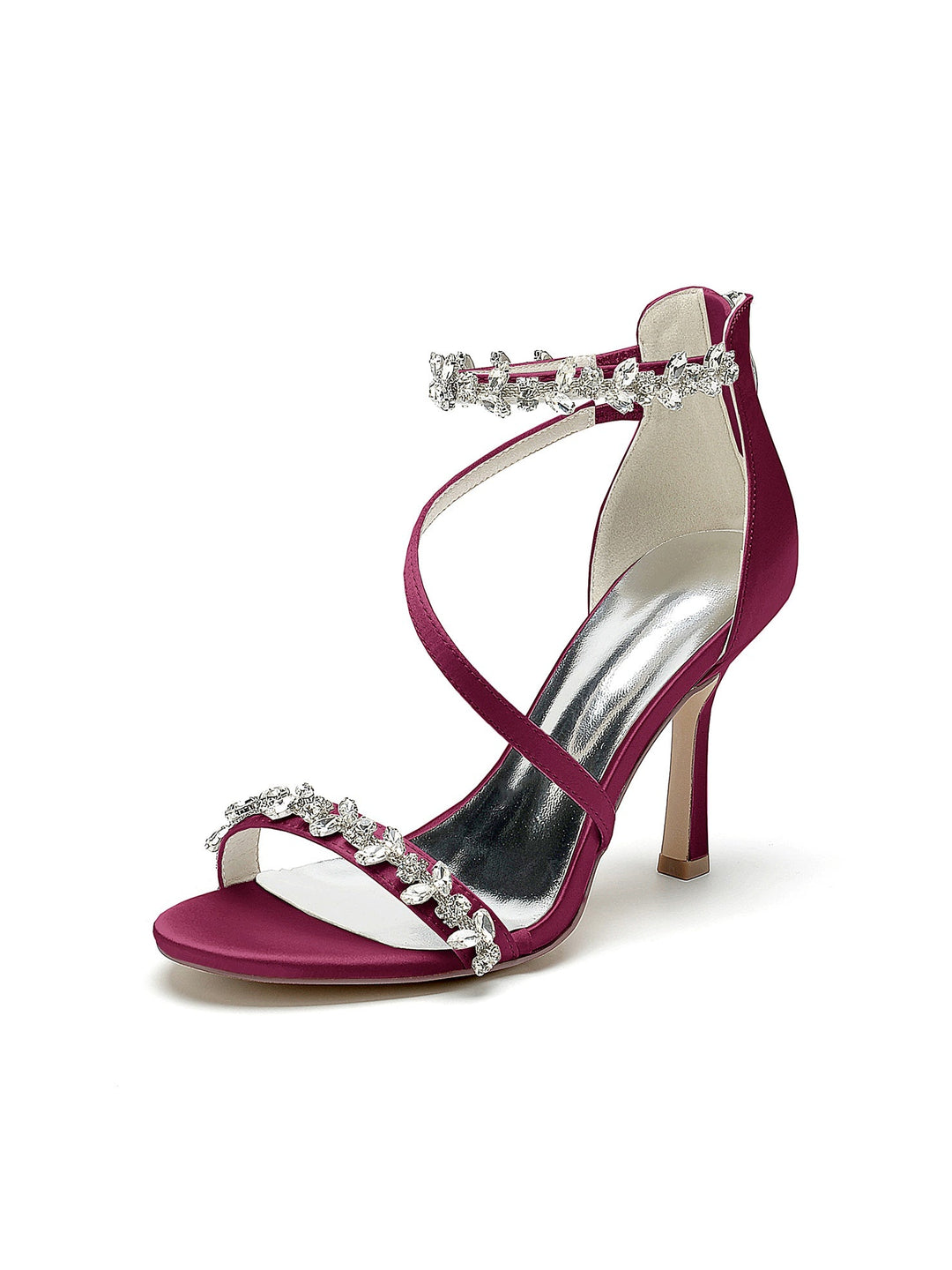 Chaussures de Mariage pour Femmes, Chaussures de Mariée à Talons Hauts et Bout Ouvert avec Strass