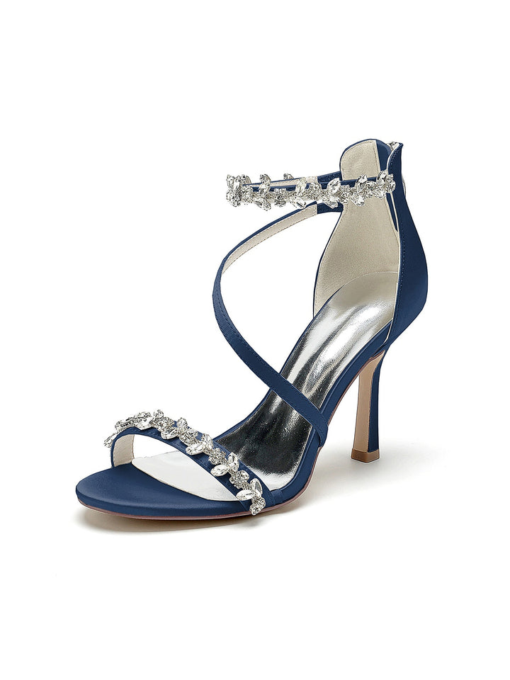 Chaussures de Mariage pour Femmes, Chaussures de Mariée à Talons Hauts et Bout Ouvert avec Strass