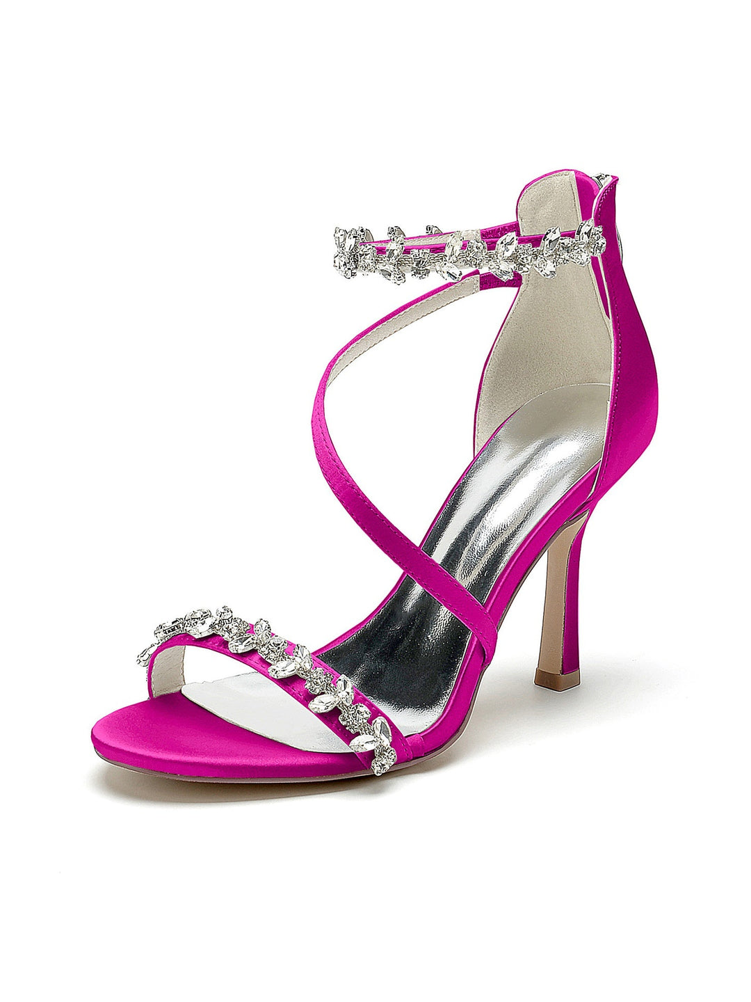 Chaussures de Mariage pour Femmes, Chaussures de Mariée à Talons Hauts et Bout Ouvert avec Strass