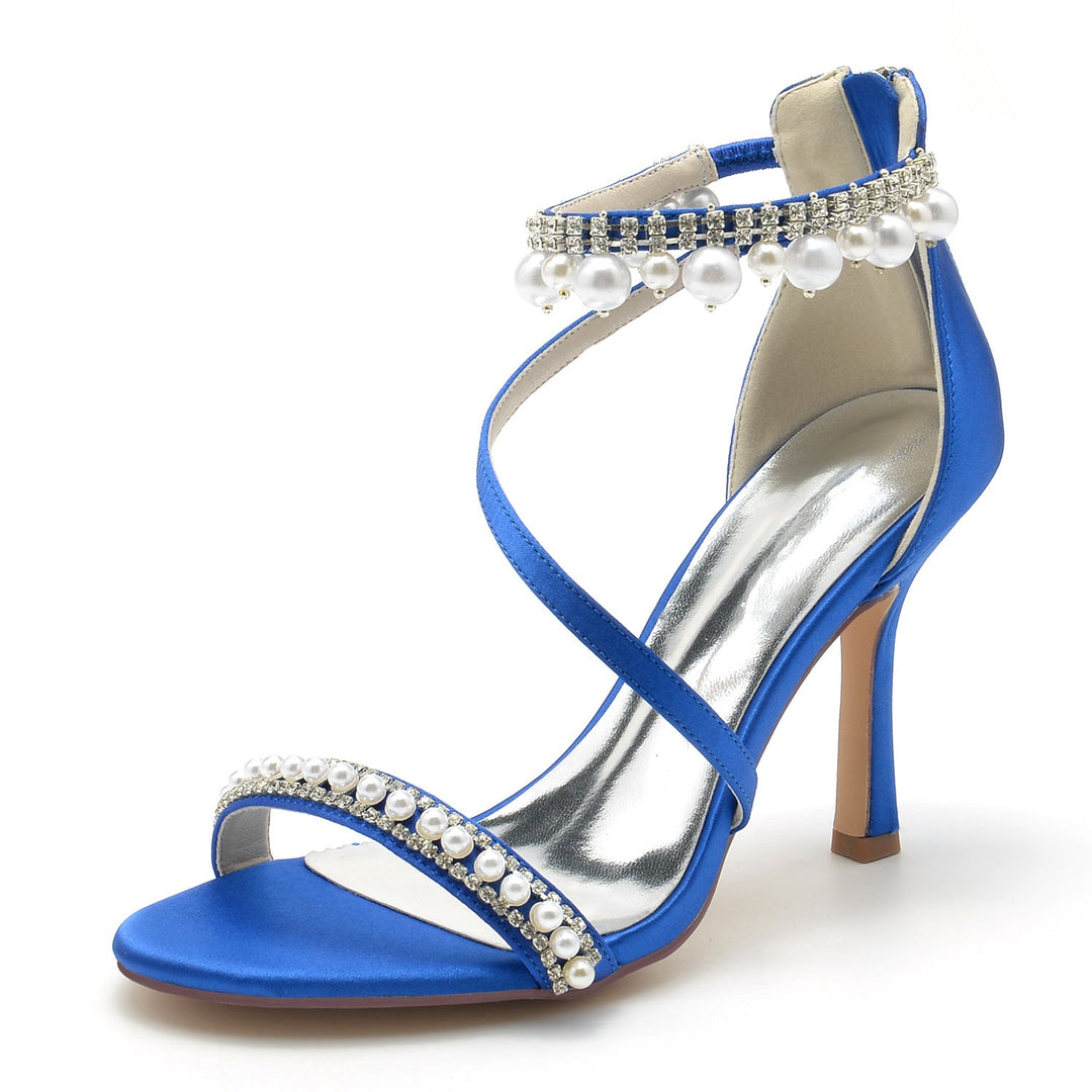 Chaussures de Mariage pour Femmes en Spirale avec Perles et Talons Hauts et Bout Ouvert avec Boucle