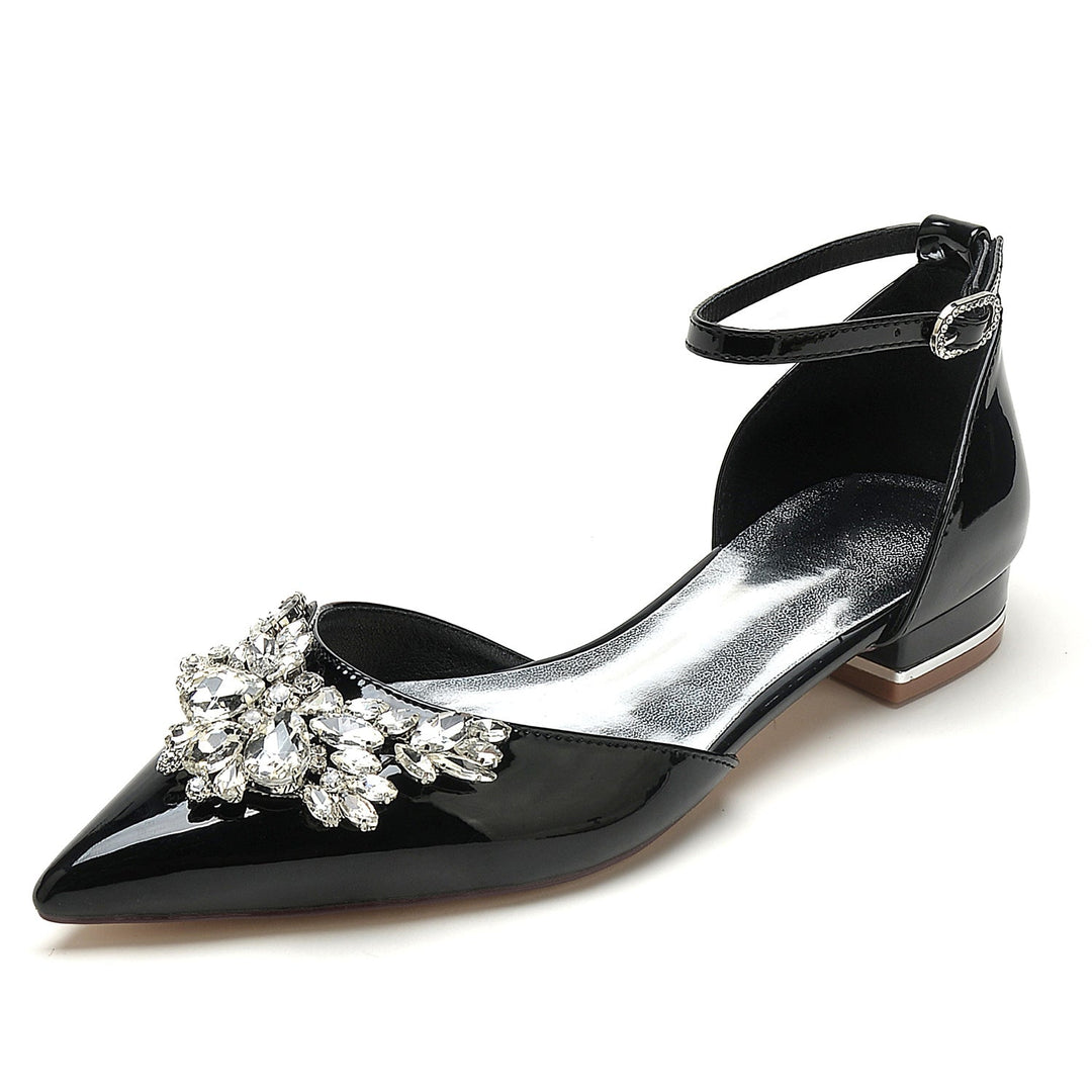 Chaussures de Mariage pour Femmes en Cuir Verni à Strass et Bout Pointu avec Boucle