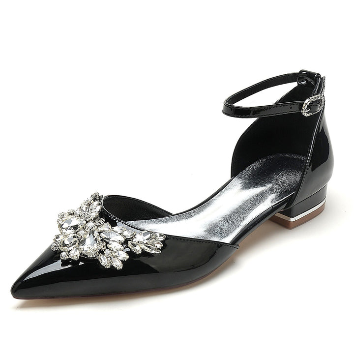 Chaussures de Mariage pour Femmes en Cuir Verni à Strass et Bout Pointu avec Boucle