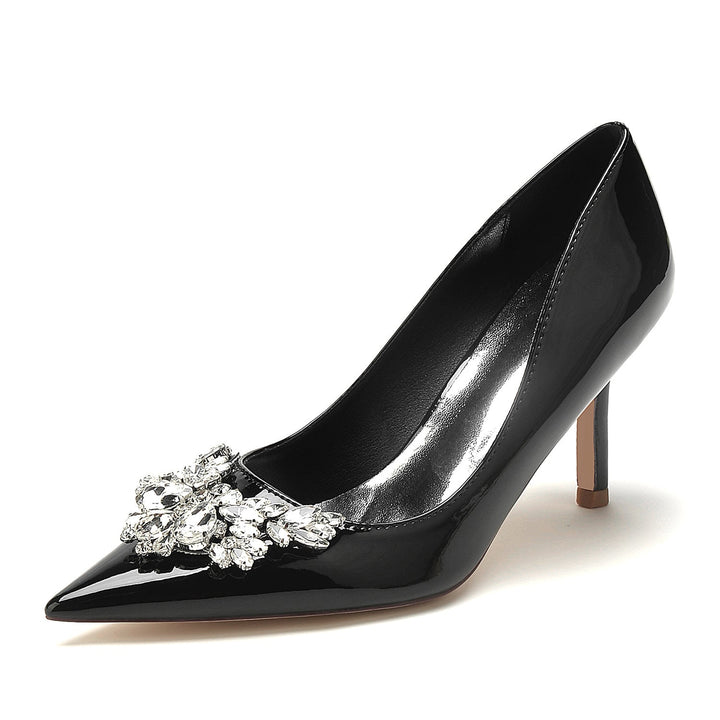 Chaussures de Mariage pour Femmes en Cuir Verni et Cristal à Bout Pointu