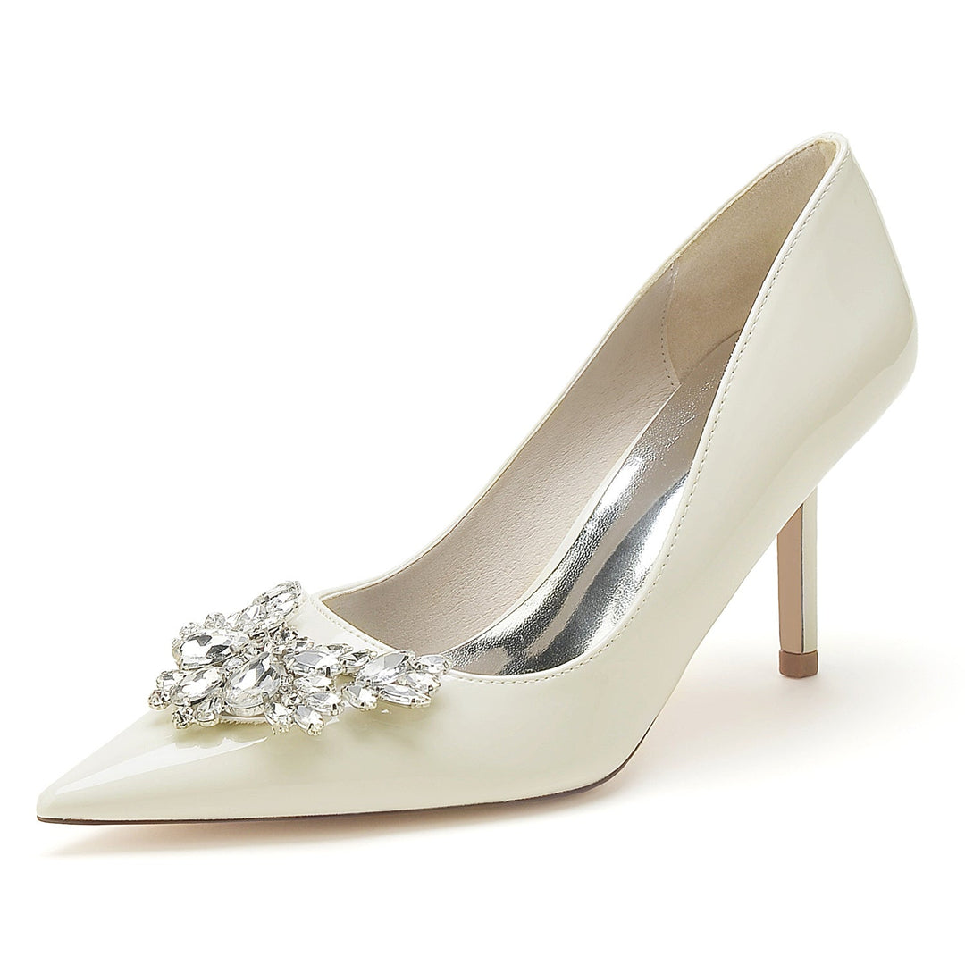 Chaussures de Mariage pour Femmes en Cuir Verni et Cristal à Bout Pointu