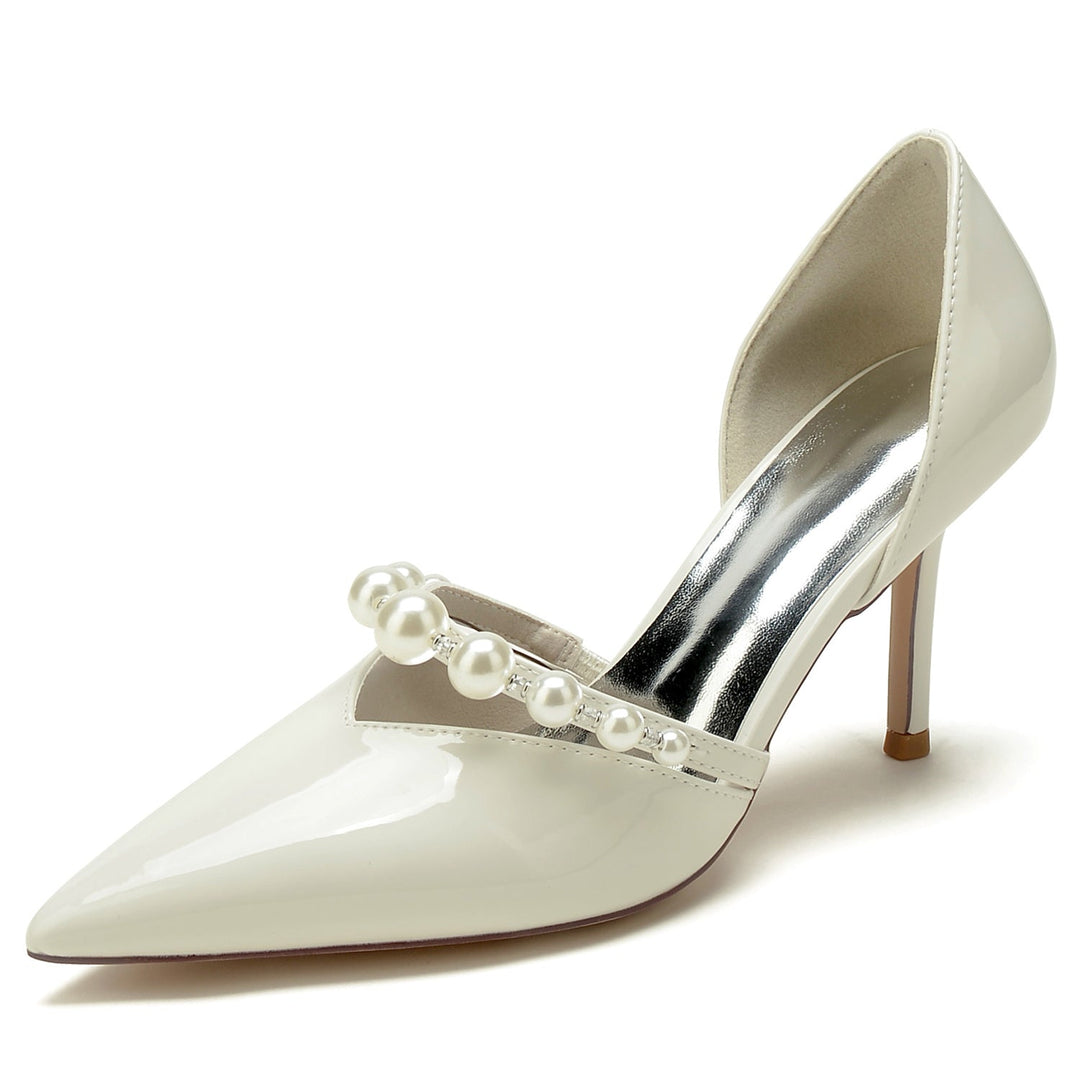 Chaussures de Mariage pour Femmes en Cuir Verni à Bout Pointu et Talon Aiguille avec Perles