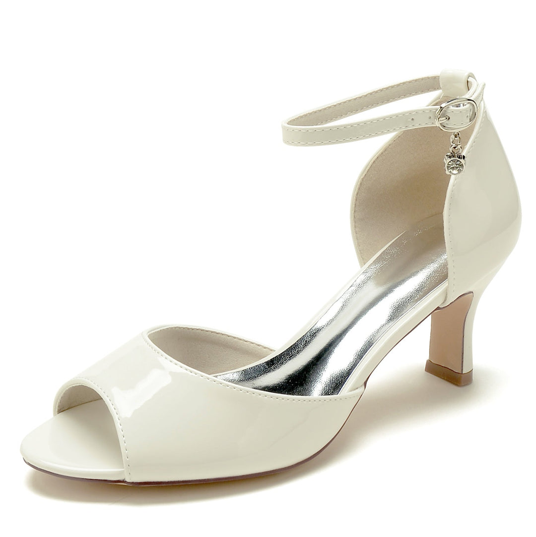 Chaussures de Mariage pour Femmes en Cuir Verni Strass Mi-Haut Peep Toe Chaussures de Mariée Minimalistes