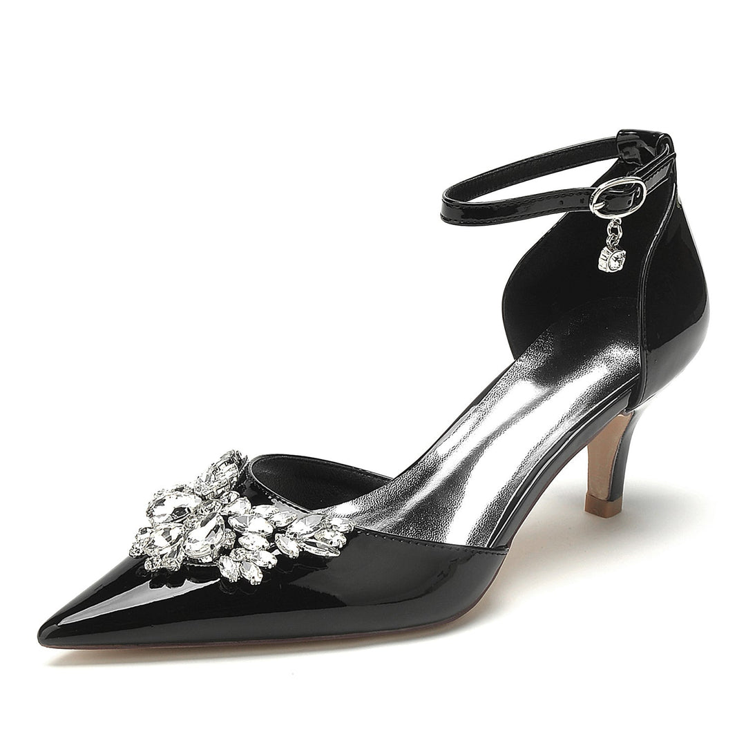 Chaussures de Mariage pour Femmes en Cuir Verni et Cristal, Bout Pointu Moyen, Boucle, Chaussures de Mariée