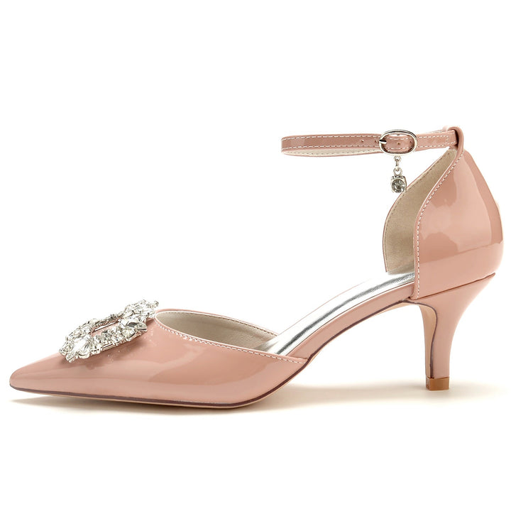 Chaussures de Mariage pour Femmes en Cuir Verni Carré Strass Bout Pointu Chaussures de Mariée