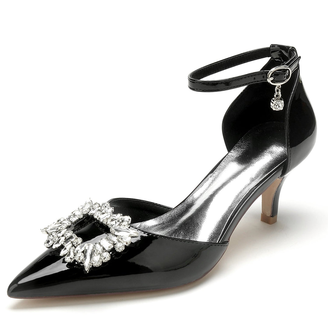 Chaussures de Mariage pour Femmes en Cuir Verni Carré Strass Bout Pointu Chaussures de Mariée