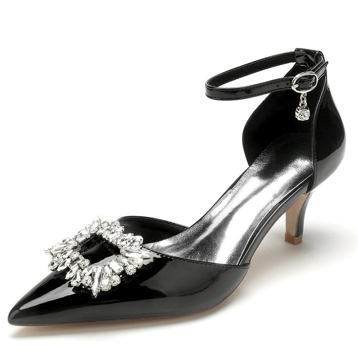 Chaussures de Mariage pour Femmes en Cuir Verni Carré Strass Bout Pointu Chaussures de Mariée