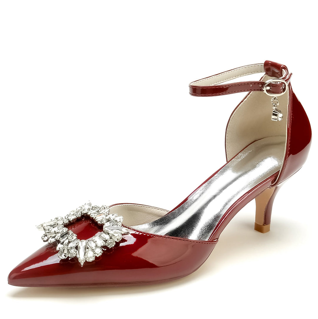 Chaussures de Mariage pour Femmes en Cuir Verni Carré Strass Bout Pointu Chaussures de Mariée