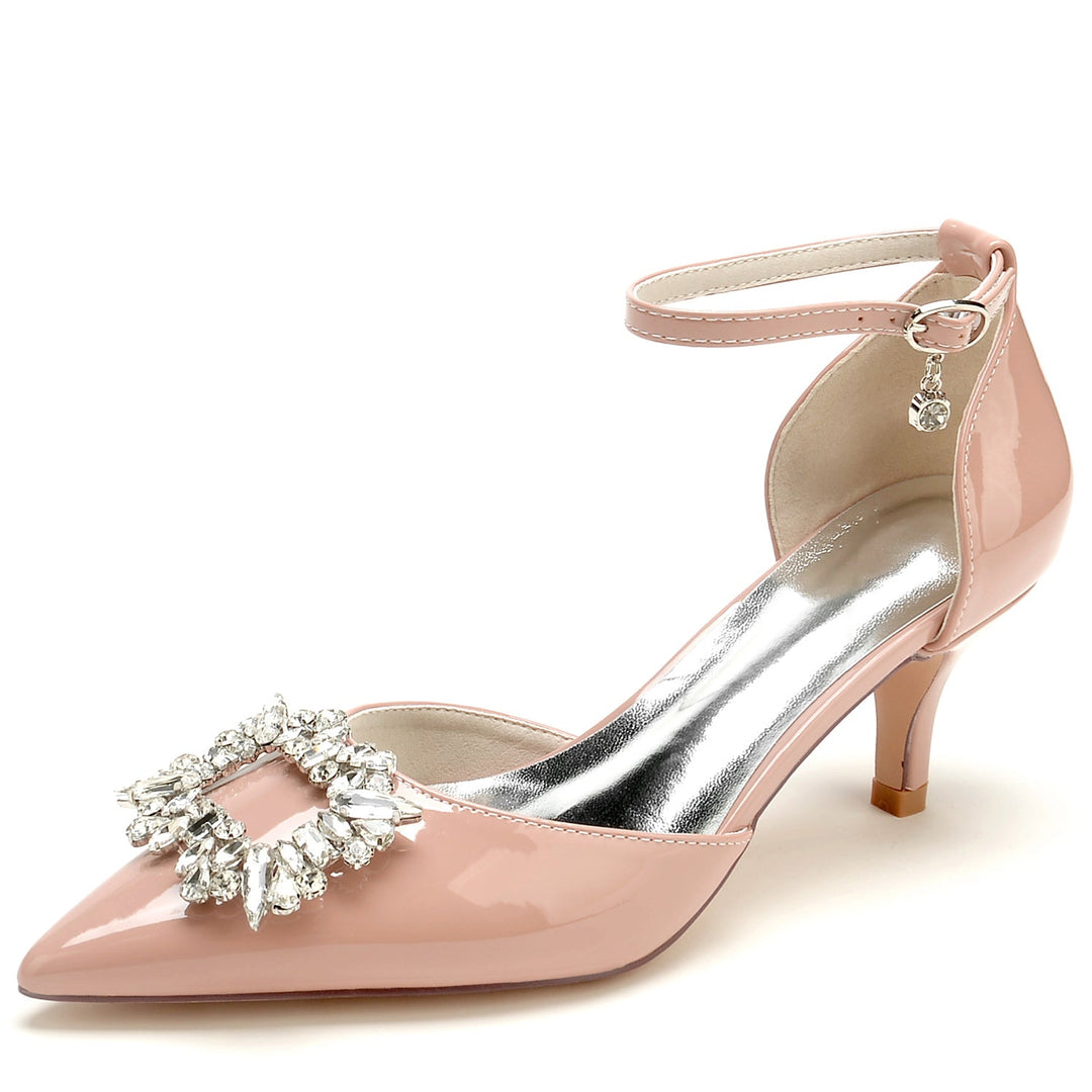 Chaussures de Mariage pour Femmes en Cuir Verni Carré Strass Bout Pointu Chaussures de Mariée