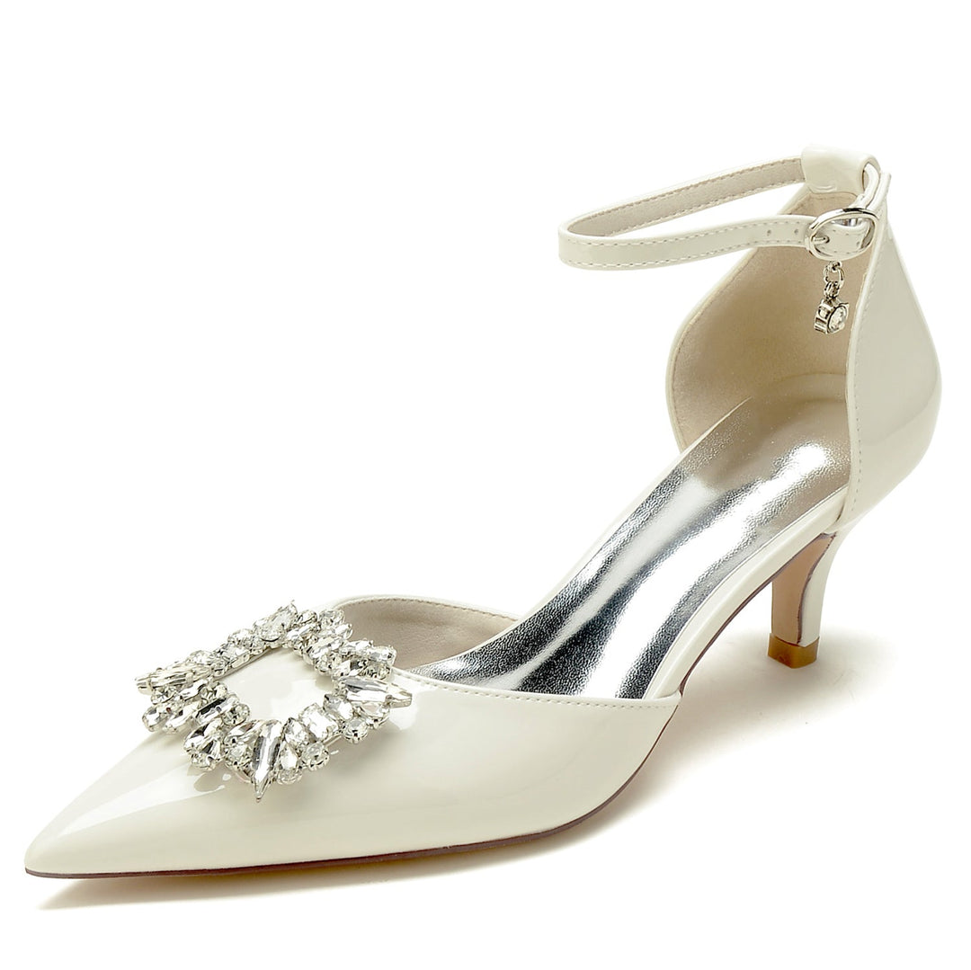 Chaussures de Mariage pour Femmes en Cuir Verni Carré Strass Bout Pointu Chaussures de Mariée