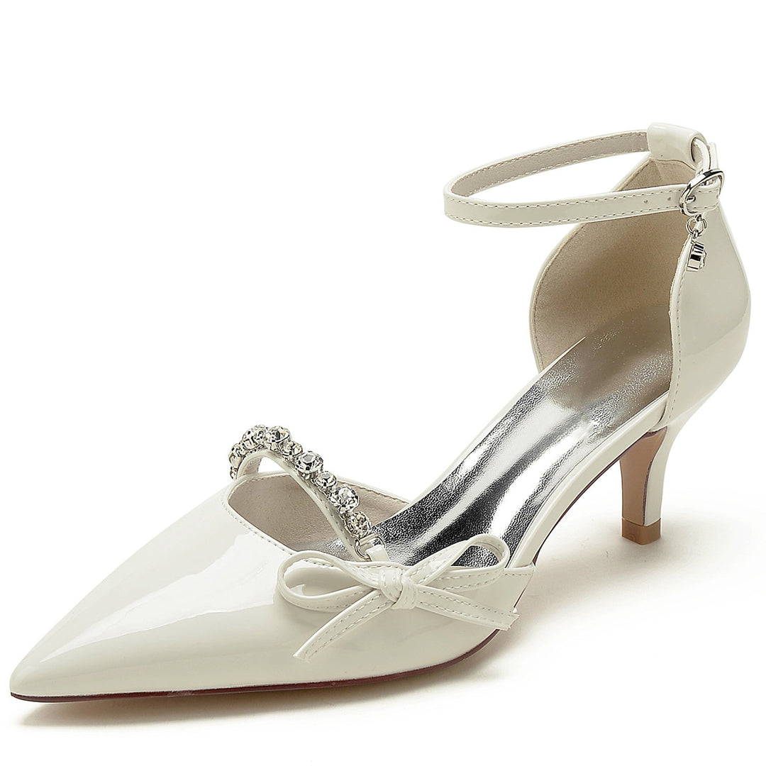 Chaussures de Mariage pour Femmes en Cuir Verni avec Nœud en Strass et Bout Pointu