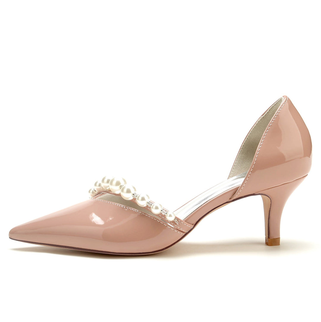 Chaussures de Mariage pour Femmes en Cuir Verni avec Perles et Bout Pointu Minimaliste