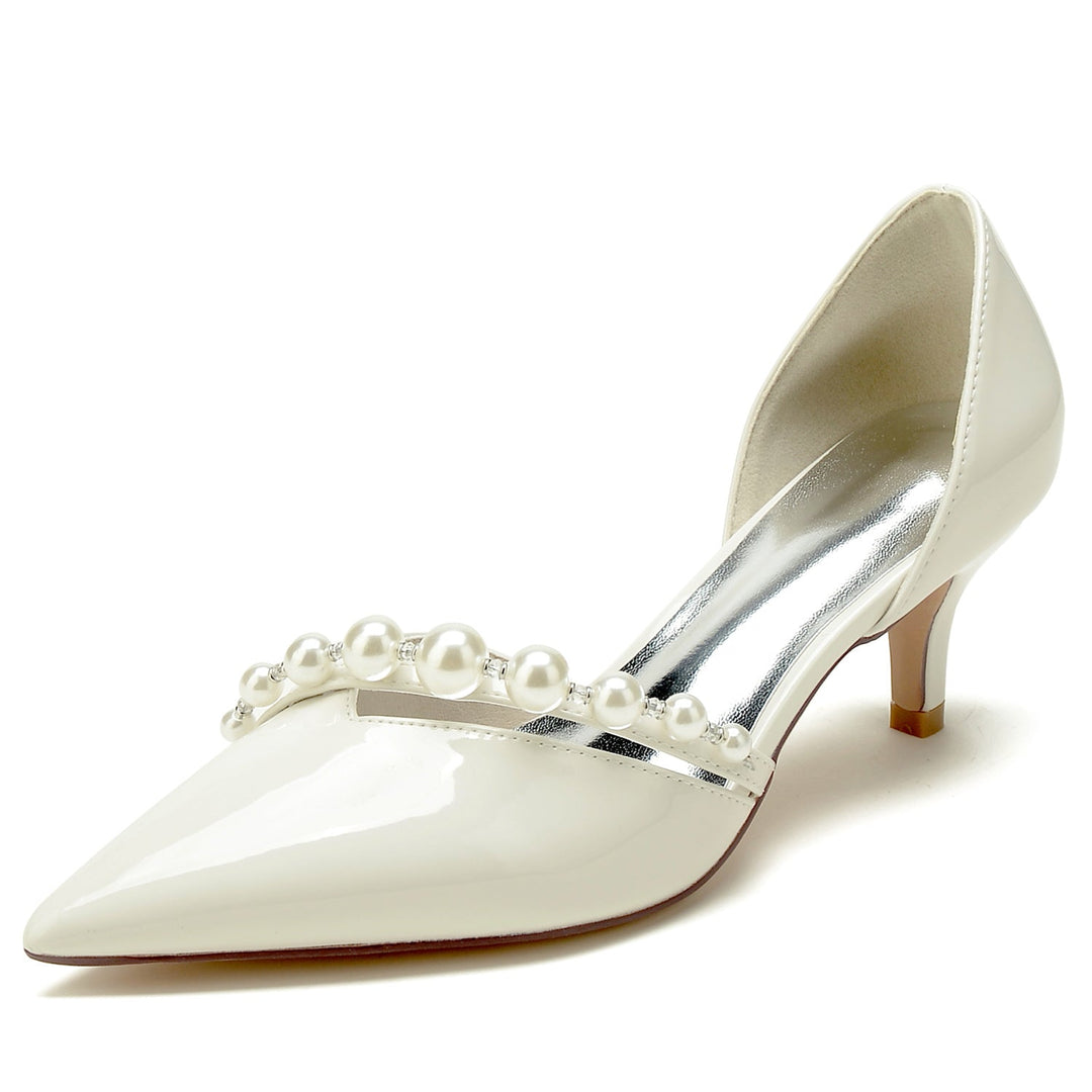 Chaussures de Mariage pour Femmes en Cuir Verni avec Perles et Bout Pointu Minimaliste