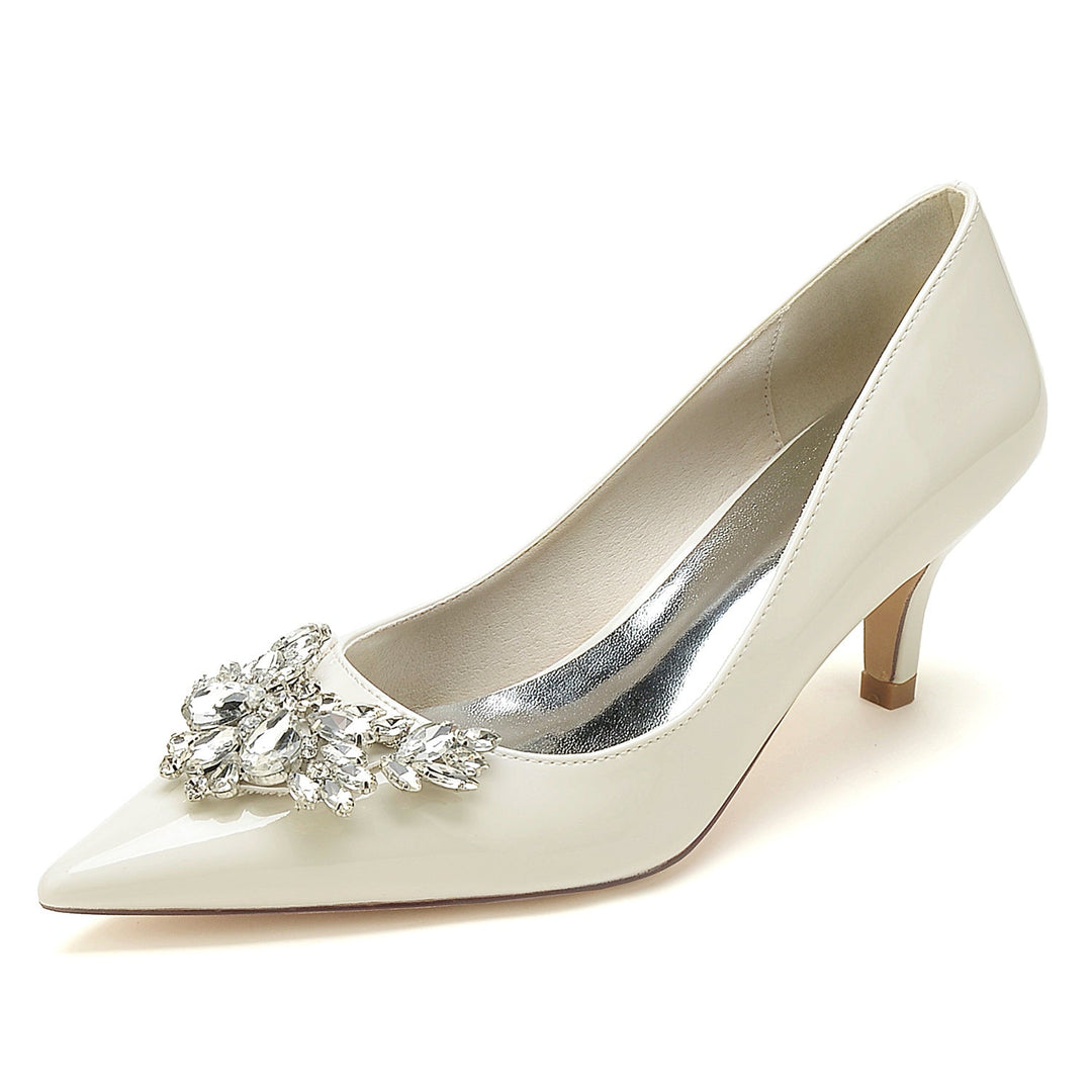 Chaussures de Mariage pour Femmes en Cuir Verni et Strass à Bout Pointu