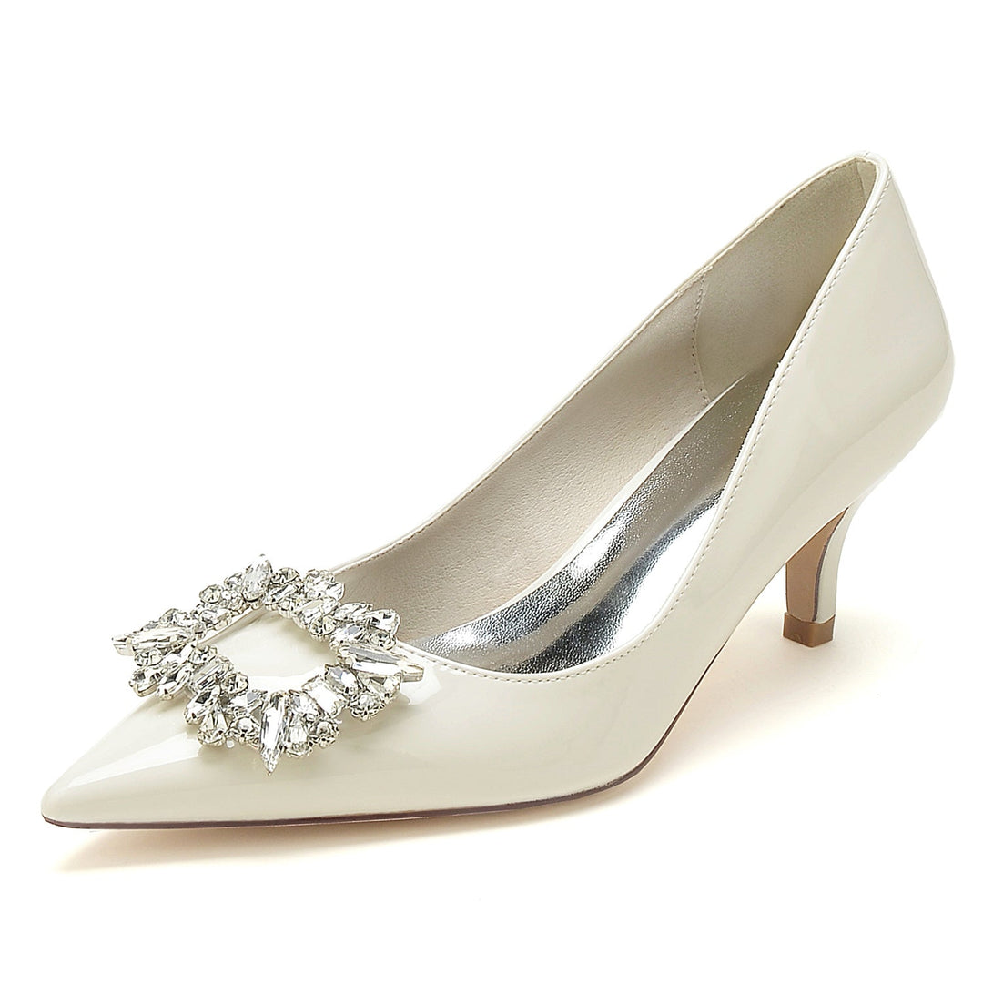 Chaussures de Mariage pour Femmes en Cuir Verni à Bout Pointu et Carré en Cristal