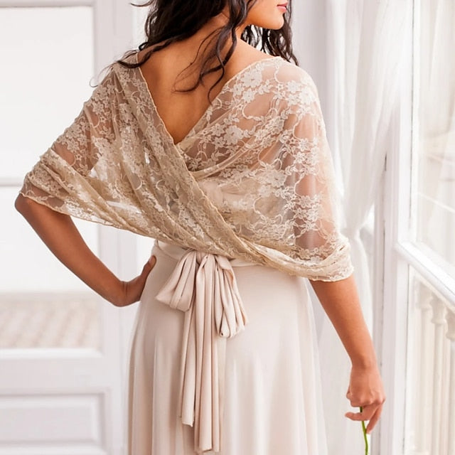 Élégante Enveloppe de Mariage en Dentelle à Manches Mi-Longues avec Couleur Pure