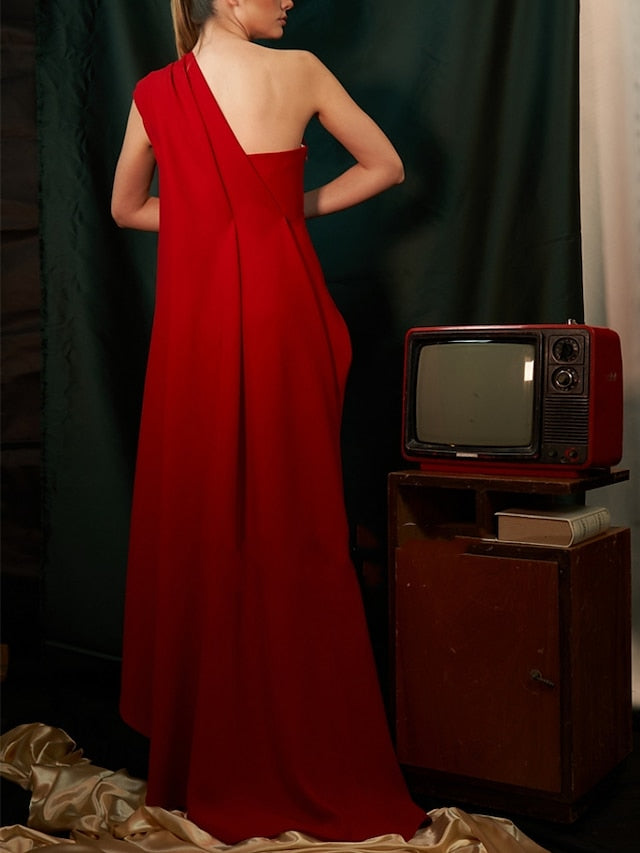 Robe de Soirée Fourreau/Colonne à Une Épaule Sans Manches avec Plis Froncés