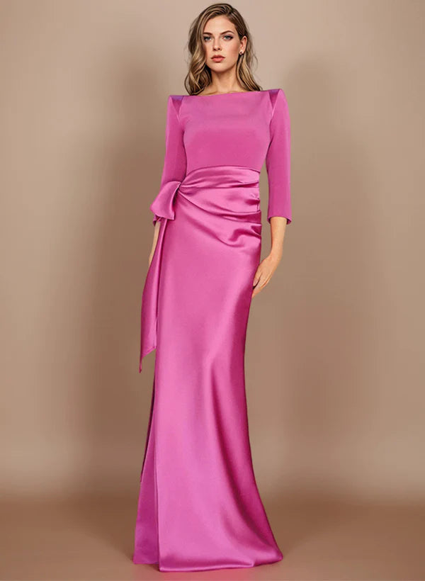 Robe de Soirée Longue à Manches 3/4 et Nœud Décoratif