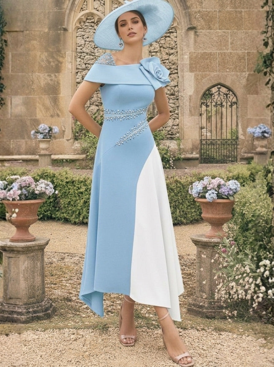 Robes pour Mère de la Mariée, Ligne A/Princesse, Longueur Cheville, Asymétriques, avec Fleurs 3D