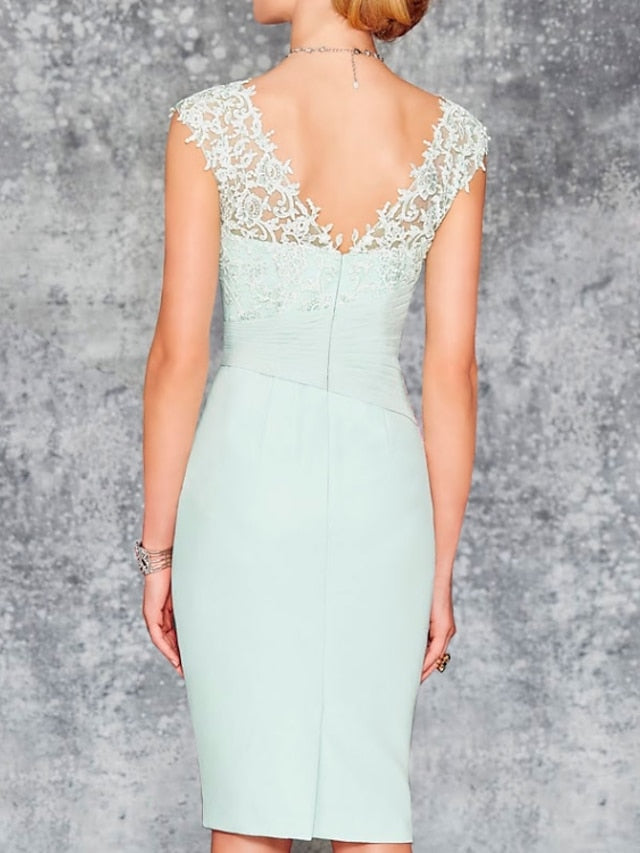 Robes de Mère de la Mariée Fourreau/Colonne à Col en V et Longueur Genou