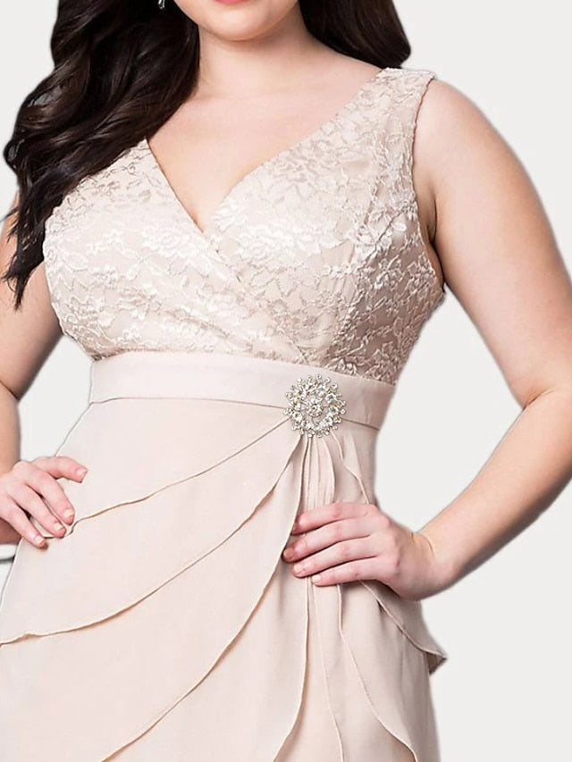 Robes de Mère de la Mariée Fourreau/Colonne à Col en V et Longueur Genou