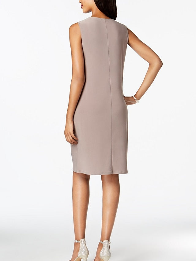 Robes de Mère de la Mariée Fourreau/Colonne à Col Bijou Au Genou