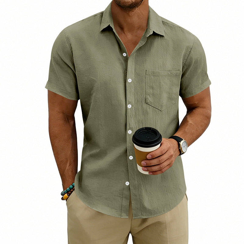 Chemise décontractée pour homme, manches courtes, unie, en Lin