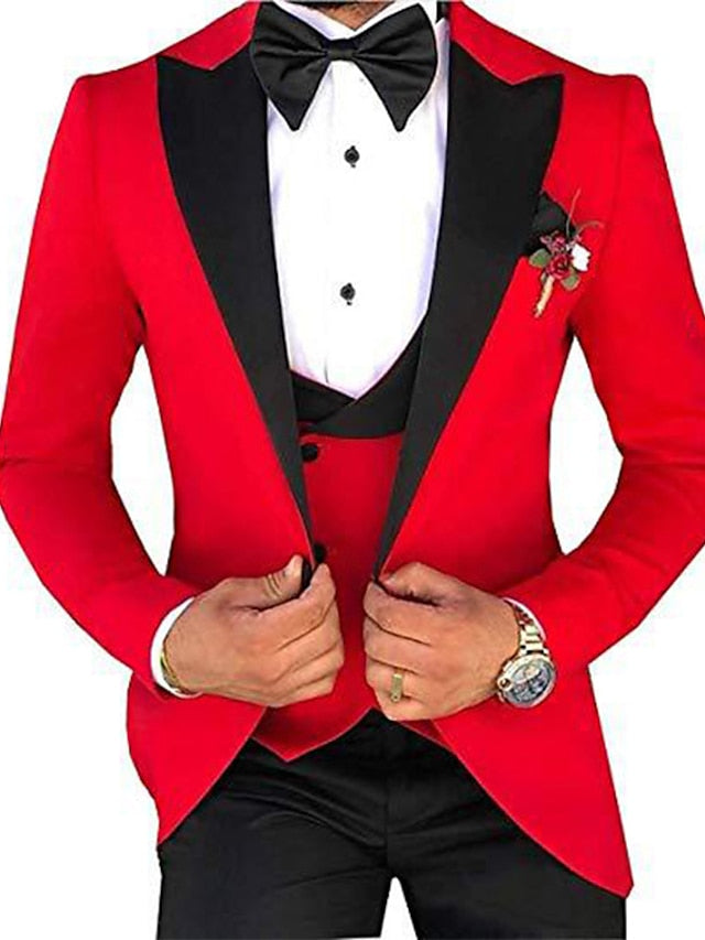 Costumes de Mariage 3 Pièces pour Hommes, Coupe Ajustée, Simple Boutonnage, Couleur Unie