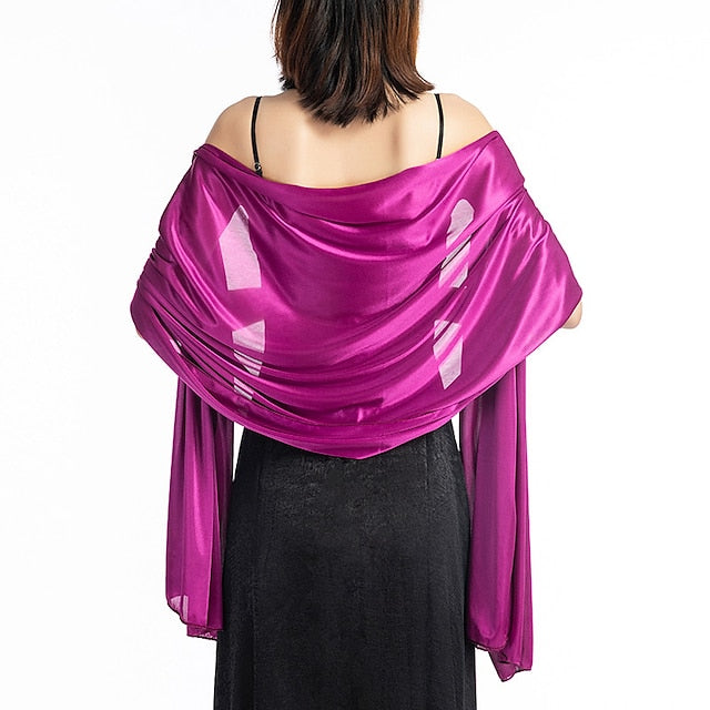 Écharpe en Soie Imitation Transparente pour Femme, Châle Long de Couleur Unie