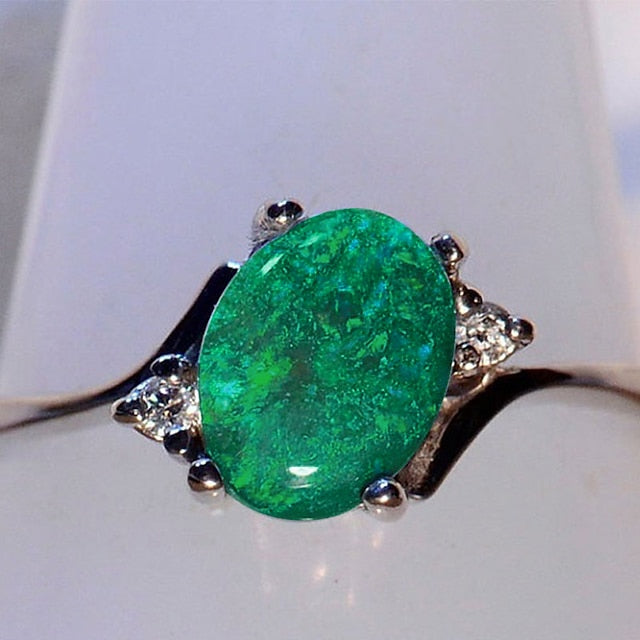 Bagues En Argent Sterling Pour Femmes Avec Opale De Feu À Coupe Ovale, Bijoux Exquis