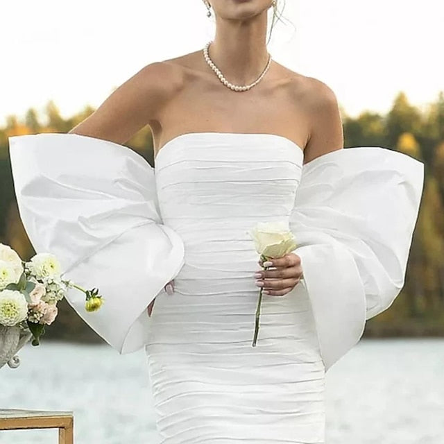 Enveloppes de Mariage Romantiques en Satin à Manches Courtes avec Nœud Papillon