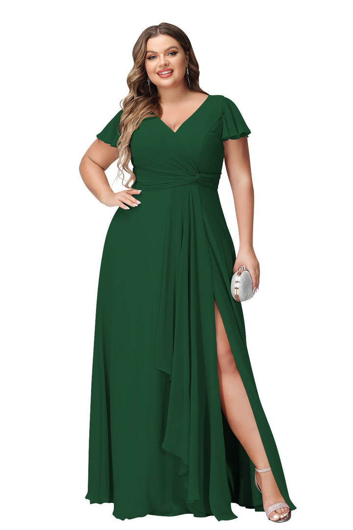 Robe de Mariée Longue à Col en V et Fente Sur le Côté, Coupe A-Line/Princess