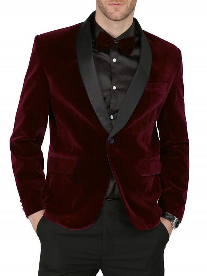 Veste de costume homme deux pièces vert, bleu, bordeaux, velours, coupe régulière, droit, 1 bouton, pour soirée