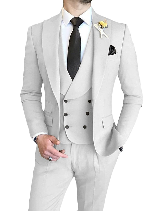 Costumes de Mariage 3 Pièces pour Hommes, Coupe Ajustée, Simple Boutonnage et Un Bouton