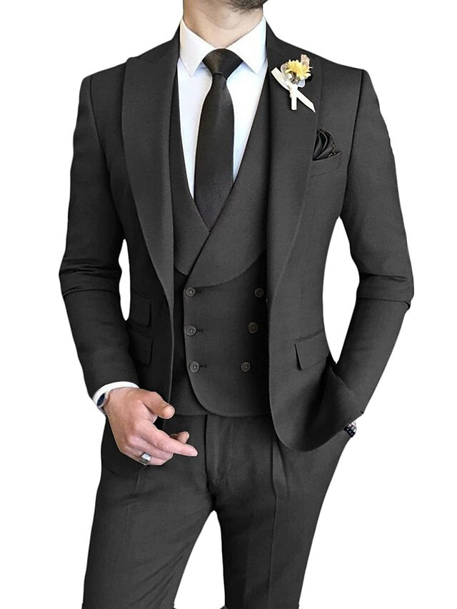 Costumes de Mariage 3 Pièces pour Hommes, Coupe Ajustée, Simple Boutonnage et Un Bouton