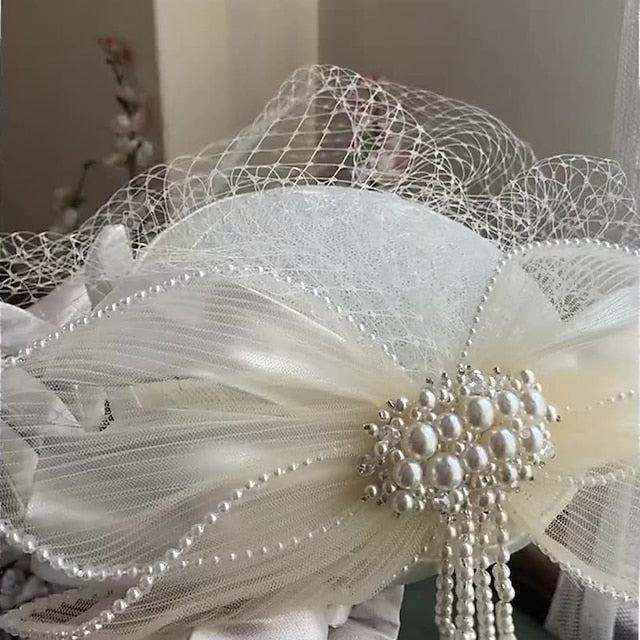 Fascinators Dentelle Tea Party Course de Chevaux Élégant avec Nœud(S) en Perles D'Imitation Coiffe